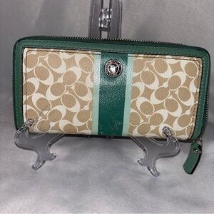 Coach Signature Heritage Stripe Chelsea Zip Around Wallet